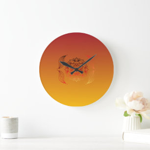 Rood en Sinaasappel Abstract doek, etherische balk Grote Klok