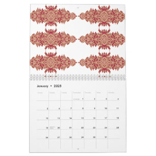 Rood en sinaasappel bloemontwerp met siergrafiek kalender