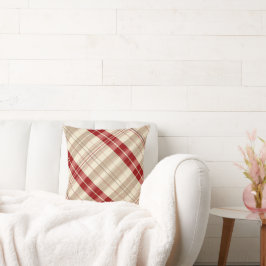 Rood en Tan Beige Plaid Patroon Tartan Diagonaal Kussen