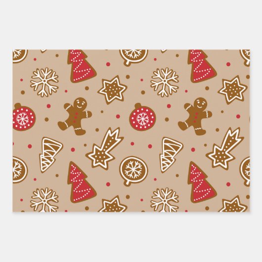 Rood en Tan Kerstmis set van 3 Inpakpapier Vel (Voorkant 3)