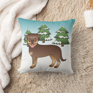 Rood- en Tan-rottweiler in een winterbos Kussen