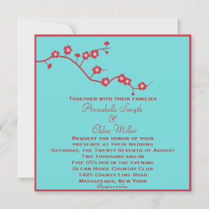 Rood en Turquoise Floral Lesbian Wedding Kaart