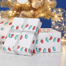 Rood- en Turquoise-kerstlampjes gevild Cadeaupapier