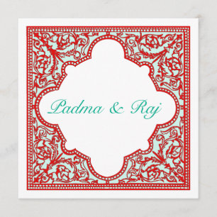 Rood- en Turquoise Lijst huwelijksuitnodiging Kaart