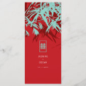 Rood en Turquoise Zen Bamboo trekt Chinees huwelij Menu (Achterkant)