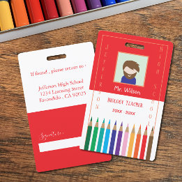 Rood en wit Aangepast leraar Foto ID-kaart Badge