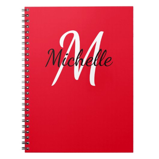 Rood en wit aangepast monogram Cute Notitieboek (Voorkant)