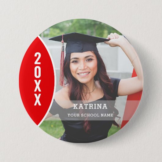 Rood en wit Afstuderen Foto Aangepaste Button (Voorkant)