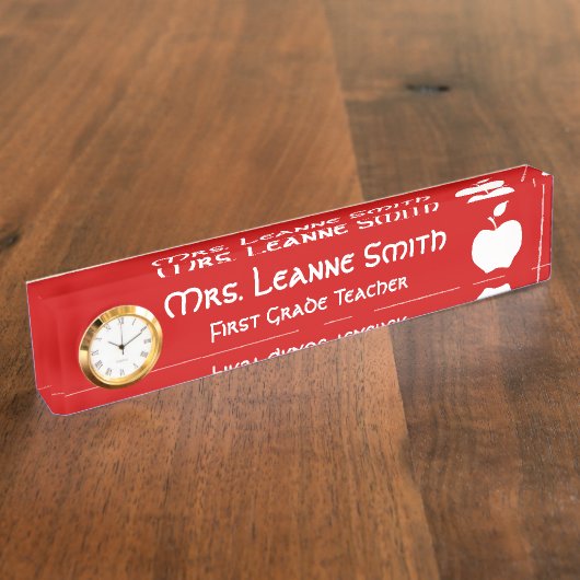 Rood en Wit Apple Teacher Naambordje (Zijkant)