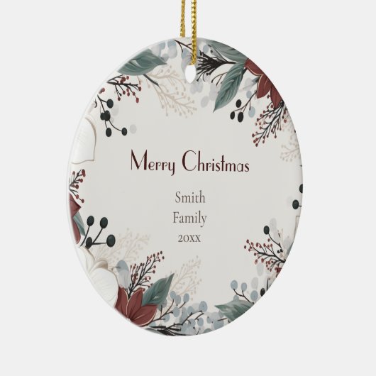 Rood en wit aquarel bloemenkerst keramisch ornament (Rechts)