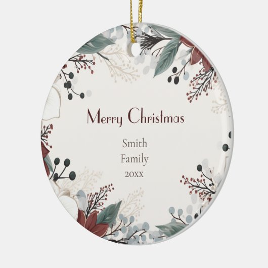 Rood en wit aquarel bloemenkerst keramisch ornament (Links)