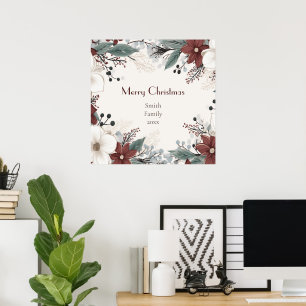 Rood en wit aquarel bloemenkerst poster