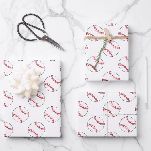Rood en Wit Baseballs | Elke achtergrondkleur Inpakpapier Vel (Voorkant)