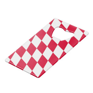 Rood en Wit Beiers Diamanten Vlag Patroon Kredietkaart Flessenopener