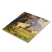 Rood en wit bier nabij een boshond tegeltje (Zijkant)