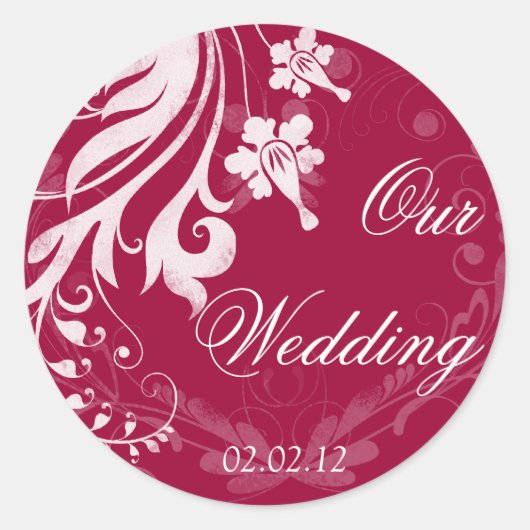 Rood en Wit Bloemen Bruiloft Envelop Seal Ronde Sticker (Voorkant)