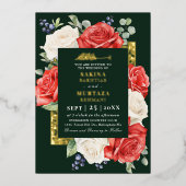 Rood en wit Bloemen Groene Moslim bruiloft Folie Uitnodiging (Voorkant)