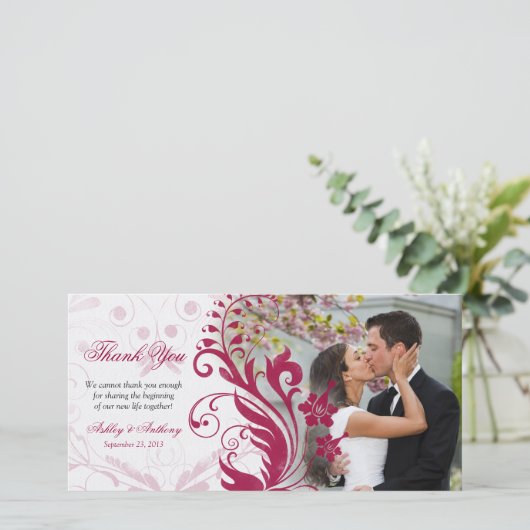 Rood en Wit Bloemen Huwelijk Dank u Photocard Bedankkaart (Staand voorkant)