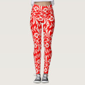 rood en wit bloemen leggings (Voorkant)