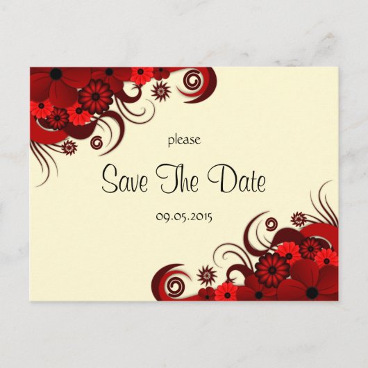 Rood en Wit Bloemen Opslaan De Datum Aankondiginge Aankondigingskaart (Voorkant)