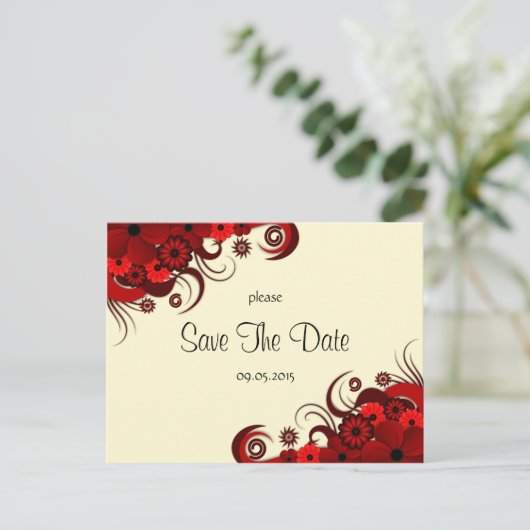 Rood en Wit Bloemen Opslaan De Datum Aankondiginge Aankondigingskaart (Staand voorkant)
