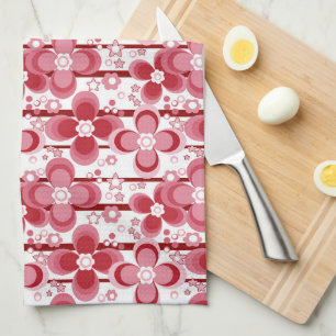 Rood en wit bloemmotief theedoek