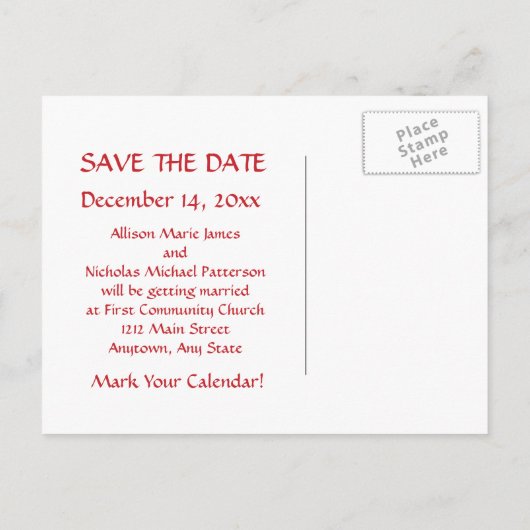 Rood en Wit Bruiloft Victoriaans opslaan datum fot Aankondigingskaart (Achterkant)