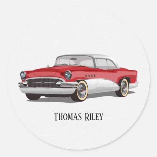Rood en wit Buick op wit Ronde Sticker (Voorkant)