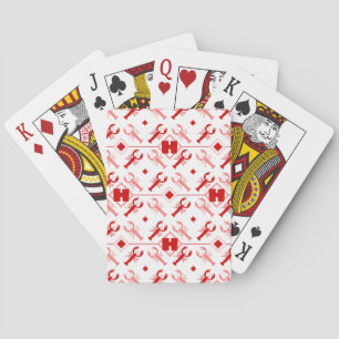 Rood en wit buismonogram en langwerpige Zee Pokerkaarten