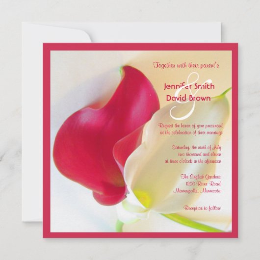 Rood en wit Calla Lily Wedding Uitnodiging (Voorkant)