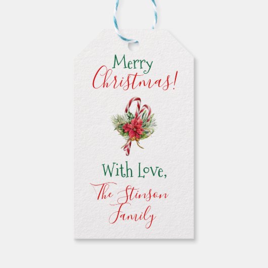 Rood en Wit Candy Cane Pattern Gift Label Cadeaulabel (Achterkant)