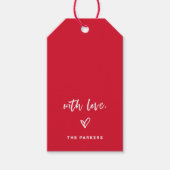 Rood en Wit Casual Script en hart met liefde Cadeaulabel (Voorkant)