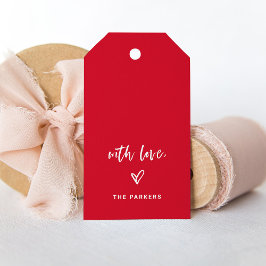 Rood en Wit Casual Script en hart met liefde Cadeaulabel