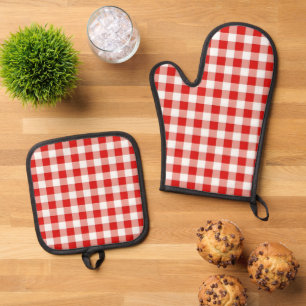 Rood en wit checker ovenwant & pannenlap set