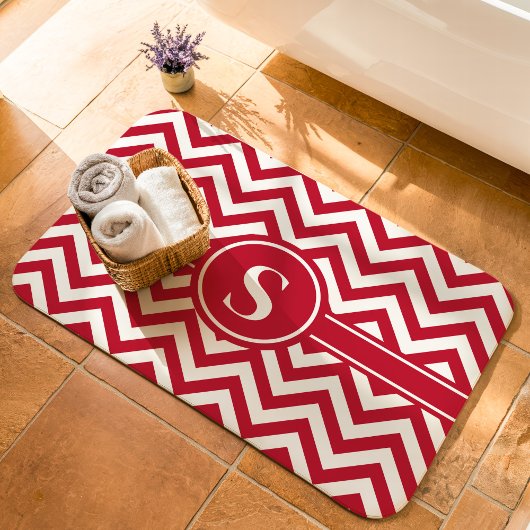 Rood en wit Chevron monogram Badmat