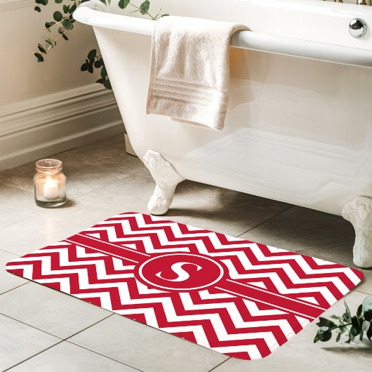 Rood en wit Chevron monogram Badmat