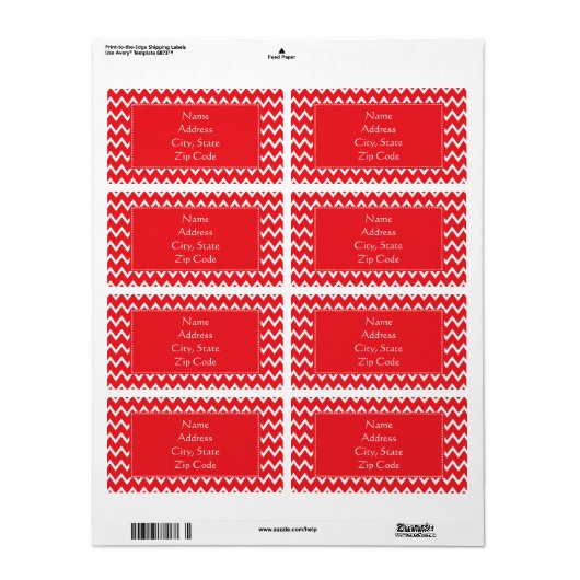 Rood en wit Chevron Pattern Etiket (Full Sheet)