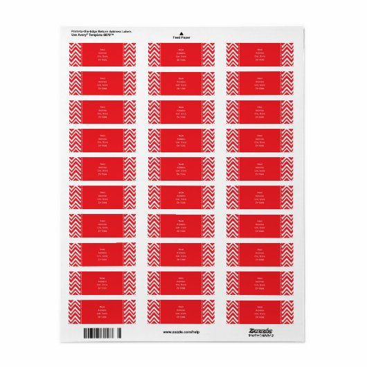 Rood en wit Chevron Pattern Etiket (Full Sheet)