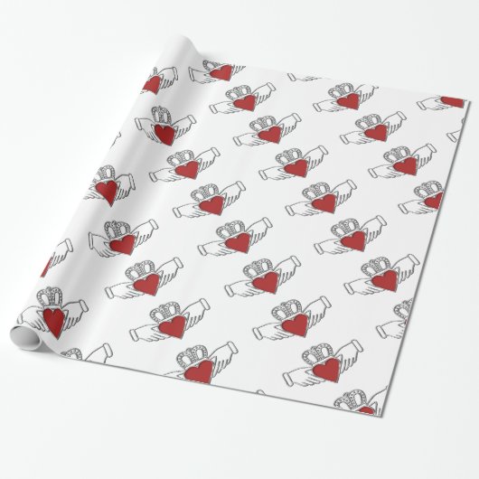 Rood en wit Claddagh Pattern-omslagpapier Cadeaupapier (Uitgerold)