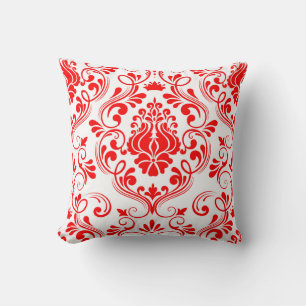 Rood en Wit Damask Bloemenpatroon Elegant Kussen
