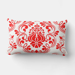 Rood en Wit Damask Floral Elegant Patroon Kussen