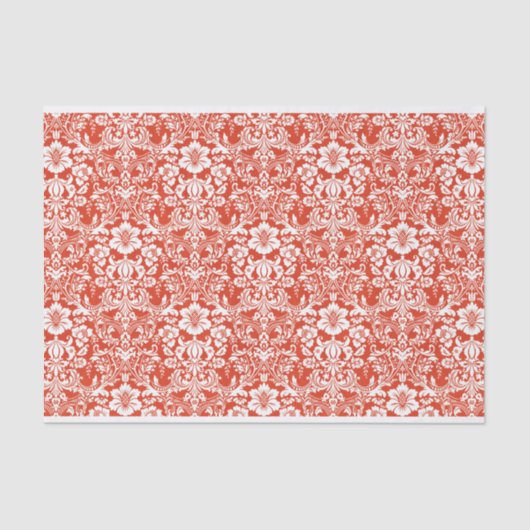 Rood en Wit Damask Sierpatroon Tissuepapier (Voorkant)