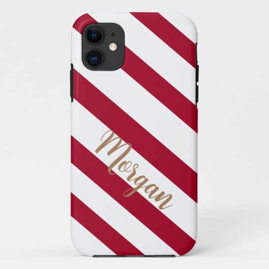Rood en wit diagonaal, gestreept op maat Case-Mate iPhone case (Achterkant)