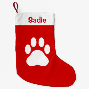 Rood en wit dog Silhouette met aangepaste naam Kleine Kerstsok