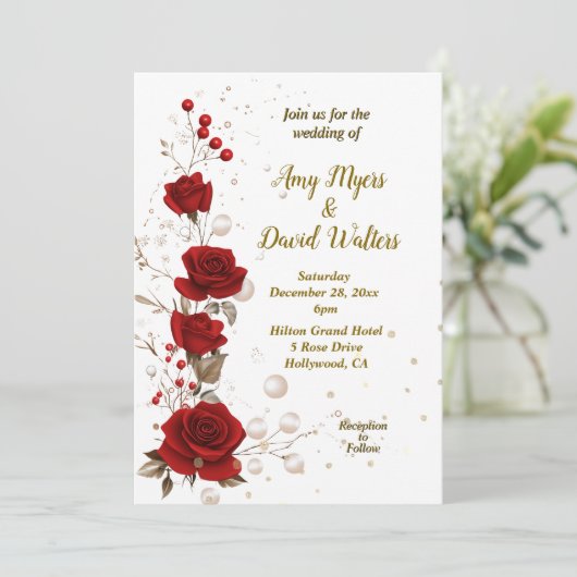 Rood en Wit elegante huwelijksuitnodiging Kaart (Staand voorkant)
