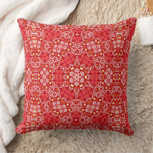 Rood en wit etnisch boho ornament landelijk kussen