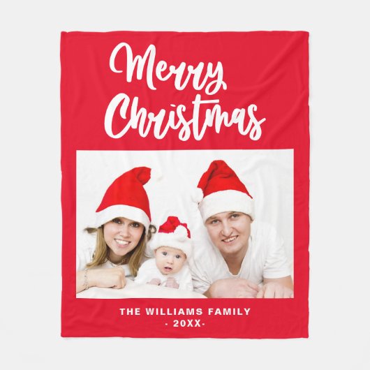 Rood en wit familienaam Merry Christmas Fleece Deken (Voorkant)