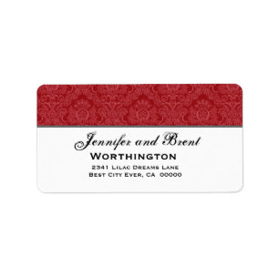 Rood en Wit Feathery Damask Bruiloft Collectie Etiket