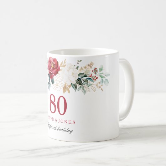 Rood en wit feestartikel 80e verjaardag - Mok cade (Voorkant rechts)