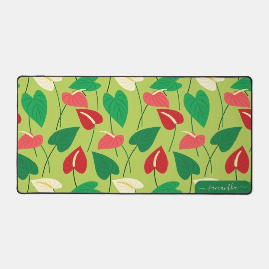 Rood en wit flamingo bloemen patroon bureaumat (Voorkant)